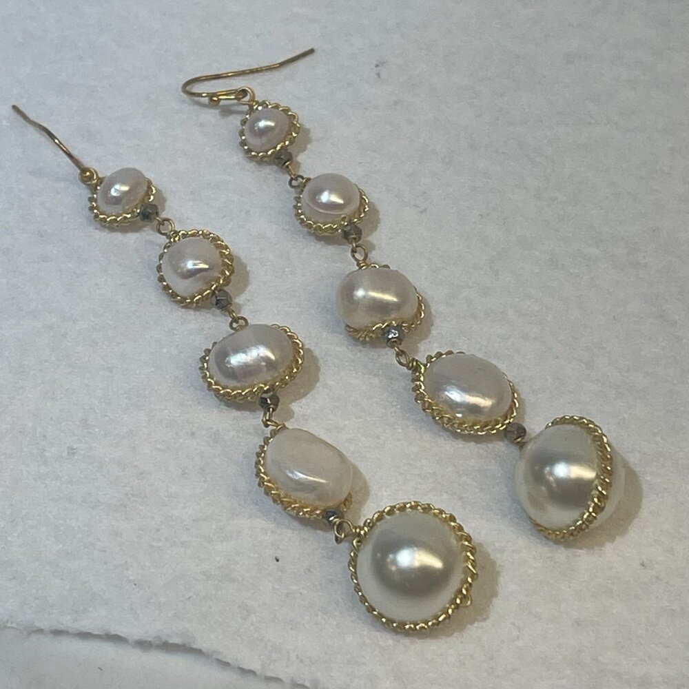 Faux Freshwater Pearl Drop Earrings – Gold Tone - Picture 4 of 5